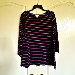 Charter club cotton pique knit striped tunic top cord embellishment size XL